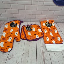 Halloween Ghost Kitchen 4pc Set - Towel, Pot Holders, Oven Mitt Orange H... - €10,66 EUR