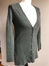 Zara Knits S Green 100% Cashmere Button Front V-Neck Cardigan Sweater Split Hem - £17.92 GBP