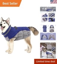 Stylish Blue Fleece-Lined Dog Coat with Reflective Safety Features - Lar... - $63.00