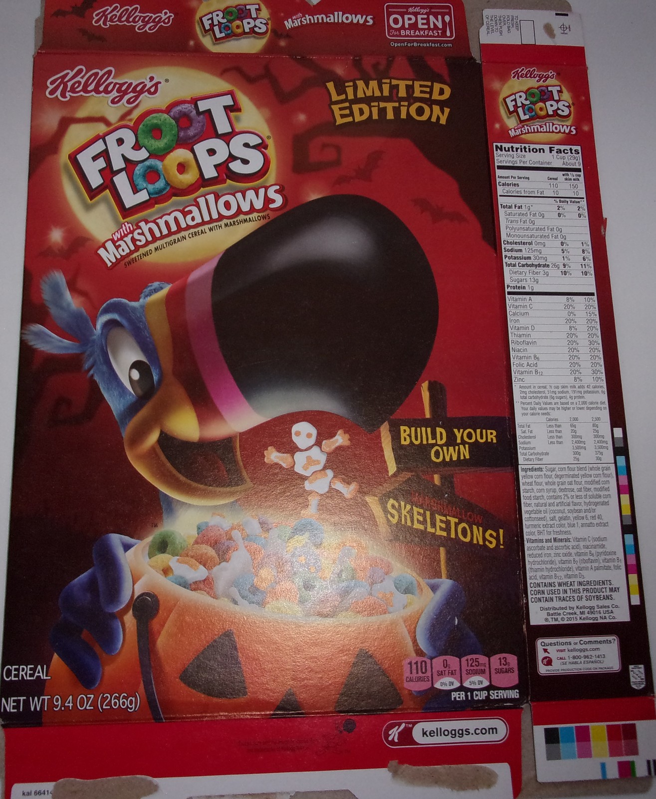 Kellogg’s Limited Edition Halloween Froot Loops Skeletons Cereal Empty Box 2016 - $3.99