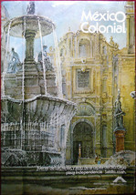 Original Poster Mexico Saltillo Plaza Fountain Nymphs Santo Christo Colo... - $111.51