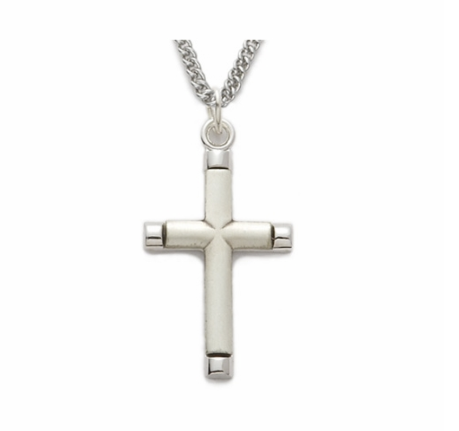 Primary image for STERLING SILVER CROSS SATIN AND POLISHED ENDS NECKLACE & CHAIN