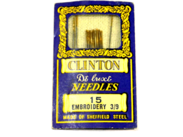 Clinton Deluxe Sewing Needles EMBROIDERY 3/9  SET OF 12 MADE IN ENGLAND - £6.56 GBP