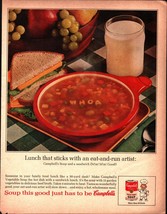 1964 Campbell&#39;s Vegetable Alphabet Soup Vintage Print Ad Red Bowl Milk Wall Art - £20.02 GBP