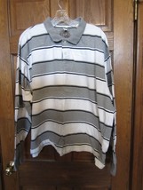 Vintage Old Navy Gray &amp; White Striped Long Sleeve Polo Shirt - Size XXXL - $21.77