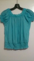 Derek Heart GIRL Blue Crinkle Short Sleeve Polyester Solid Shirt M 10/12... - £4.19 GBP