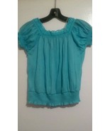 Derek Heart GIRL Blue Crinkle Short Sleeve Polyester Solid Shirt M 10/12... - $5.25