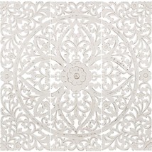 Floral Hand Carved Antique White Wooden 48x48-inch 3-Panel Wall Art Tran... - $206.90