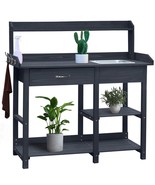 Grey Wood Outdoor Garden Potting Bench Storage Shelf with Removeable Sink - €260,06 EUR