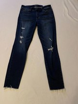 Women Abercrombie &amp; Fitch Ripped , Dark Wash, Ankle J EAN S Size 6 Long Used - £17.43 GBP