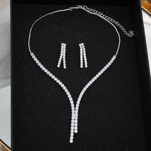 FYUAN Simple Geometric Zircon Necklace Earrings Women Crystal Earrings for Weddi - £18.86 GBP