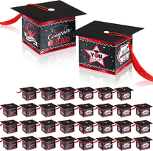 Graduation Party Favors 30Pcs Red Glitter Grad Cap Candy Boxes 2024 Decorations - £16.68 GBP