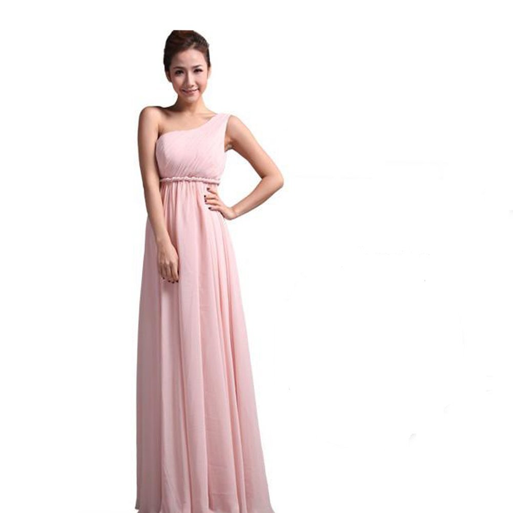 Kivary Women's One Shoulder Long Empire Bridesmaid Prom Dresses Pink US 6