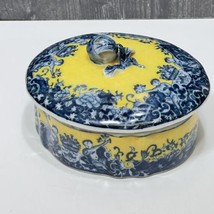 Chinese Export Porcelain Covered Lidded Oval Box JUWC United Wilson Blue Yellow - £41.79 GBP
