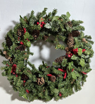 Vintage Natural Berry Pine Style Christmas Door Wreath 18” - £39.08 GBP