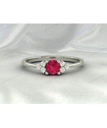 Ruby &amp; CZ Diamond Stone Solitaire Ring, 925 Sterling Silver Women&#39;s Jewelry - €44,46 EUR