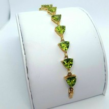 6.00Ct Trillion Cut Simulated Peridot Bracelet Gold Plated 925 Silver - £167.59 GBP