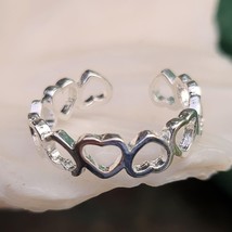 Heart Ring Shiny 925 Silver Plated Joined Linked Hearts Adjustable Toe or Finger - £3.72 GBP