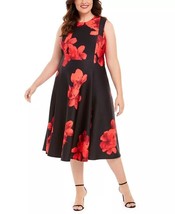 New Calvin Klein Black Red Floral Fit And Flare Midi Dress Size 14 W Women $129 - £63.62 GBP