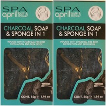 Set of 2    SPA  april bath &amp; shower Charcoal Soap &amp; Sponge in 1 - £7.95 GBP