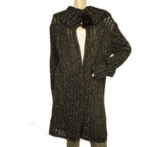Wanlee Black &amp; Gold Shiny Acrylic Knit Long Cardi Cardigan size 1 - $34.65