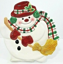 Fitz &amp; Floyd Plaid Christmas Snowman Canape Plate NIB - $14.95