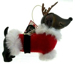 Brown Dachshund Santa Reindeer Holiday Christmas Ornament Dog Pet Lover Glittery - £10.35 GBP