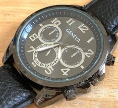 Stylish Geneva Mens Black Analog Quartz Watch~New Battery - £7.51 GBP