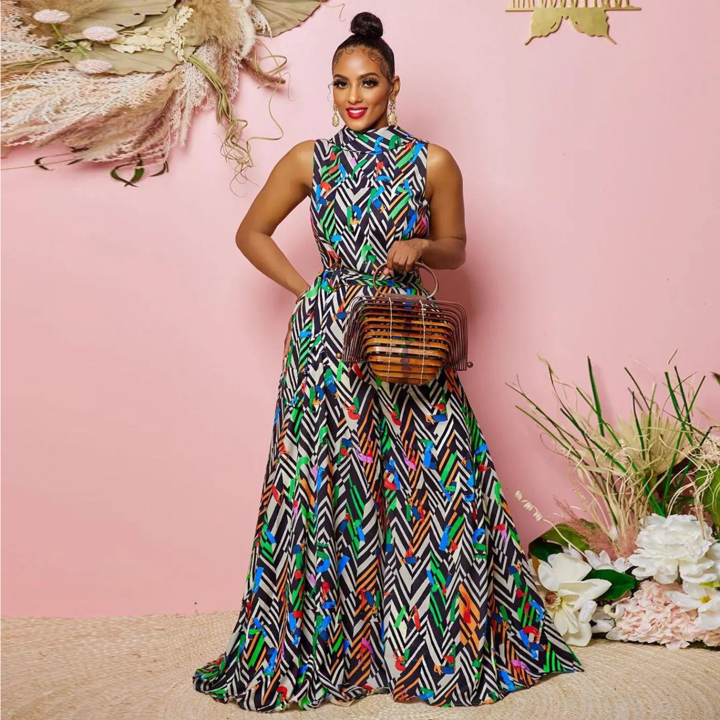 Sleeveless Turn-down Collar with Sashes Striped Loose Wide Leg Skirt Jumpsuit