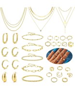 Gold Jewelry Sets for Women Trendy Gold Accessories Gold Necklace and Br... - £35.42 GBP