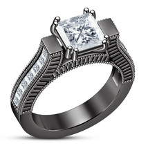 Womens Princess Cut Diamond 14K Black Gold Over Engagement Wedding Ring - £68.12 GBP