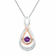 10kt Two-tone Gold Womens Round Lab-Created Amethyst Teardrop Pendant 1/4 Cttw - £192.19 GBP
