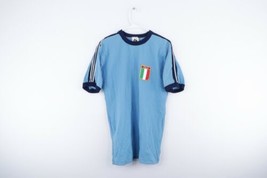 NOS Vintage 80s Mens Medium Spell Out Italy World Cup Soccer Jersey Striped Blue - $69.25