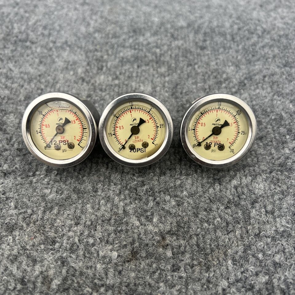 Primary image for lot of 3 - Precision Gauge  1-1/2"  0-30 psi Stainless Steel Pressure Gauge Used