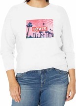 Levi&#39;s Womens Plus Logo Ribbed Trim Crew Sweatshirt Size 1X Color White - £30.97 GBP