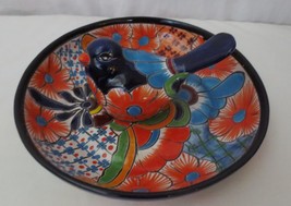 Talavera Mexico Handmade Ceramic  Floral bowl with applied Bird 11 1/2&quot; - £46.86 GBP