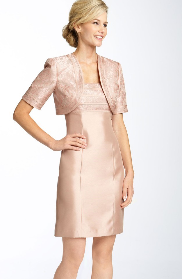 JS Collections Satin &amp; Metallic Brocade Sheath Dress with Bolero SZ 12 Rose - $88.70