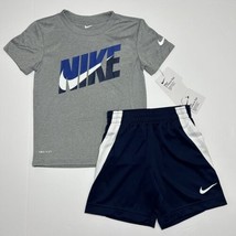 Nike Toddlers Dri-Fit Tee Shirt &amp; Shorts Set Outfit Two Piece Grey Blue ... - £19.14 GBP