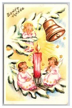 Cherub Angels Bell Candle Pine Baugh Bonne Annee New Year Postcard U22 - £3.52 GBP