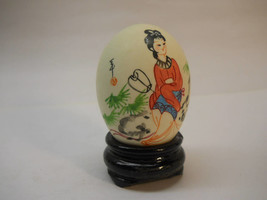 Asian Lady in Red &amp; Fan Hand Painted Eggs Real Shells Painted Display Vintage  # - £10.21 GBP