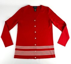 Lauren Ralph Lauren Silk Blend Red &amp; White Striped Cardigan Sweater Small - £9.59 GBP