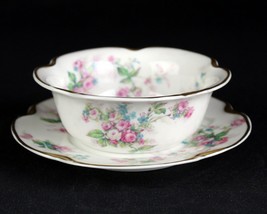 Haviland Limoges Schleiger 681 Pink Roses w Blue Flowers Ramekin &amp; Saucer Set - £43.28 GBP