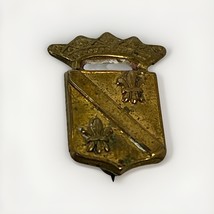 Antique Brass Heraldic Shield Crest Brooch Pin Cross Fleur De Lis - $13.96