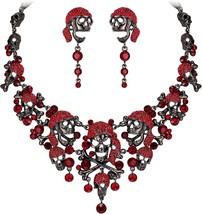 Austrian Crystal Vintage Halloween Skull Bone Cross Necklace Earrings Set - $69.80