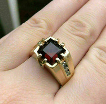 2.50 Ct Princess Cut Simulated Red Garnet Engagement Ring 925 Silver Gold Plated - £77.85 GBP