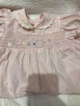Pink Smocked Vintage Bubble Romper Hand Embroidered “BABY” Size 6-9 Mont... - $24.97