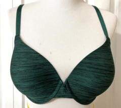 Victoria&#39;s Secret Uplift Semi Demi Bra Sz 36DD Dark Green Black Stripe T-Shirt - £13.44 GBP