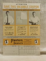 Vintage 1965 Planters Peanut Mr Peanut Manhattan Clothing Paper Coupon S... - $3.95