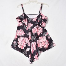 Women&#39;s Size 2X Black Peach Floral Swim Tankini Tiered - $17.04