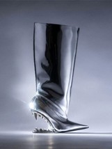 Women&#39;s Autumn and Winter Fashion Pointed Tiger Teeth Heel Knee Elastic Boots Eu - £92.95 GBP